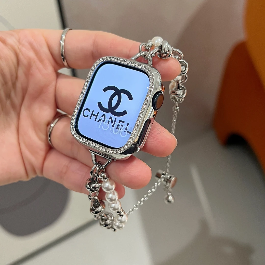 细小香风珍珠金属链S11适用苹果手表带Apple watch98SE276543小众