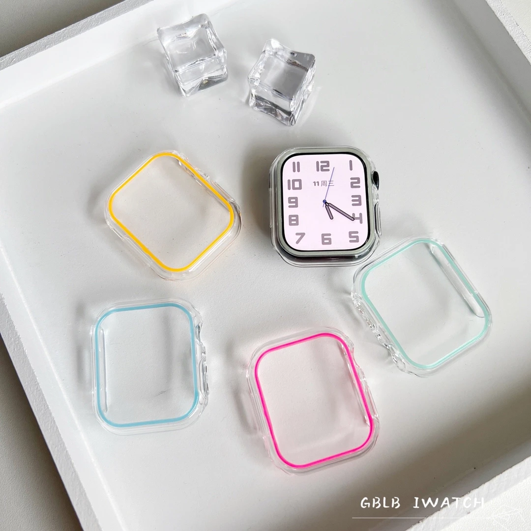 适用苹果手表8保护壳SE半包防摔apple watch765432夜光壳PC4145mm