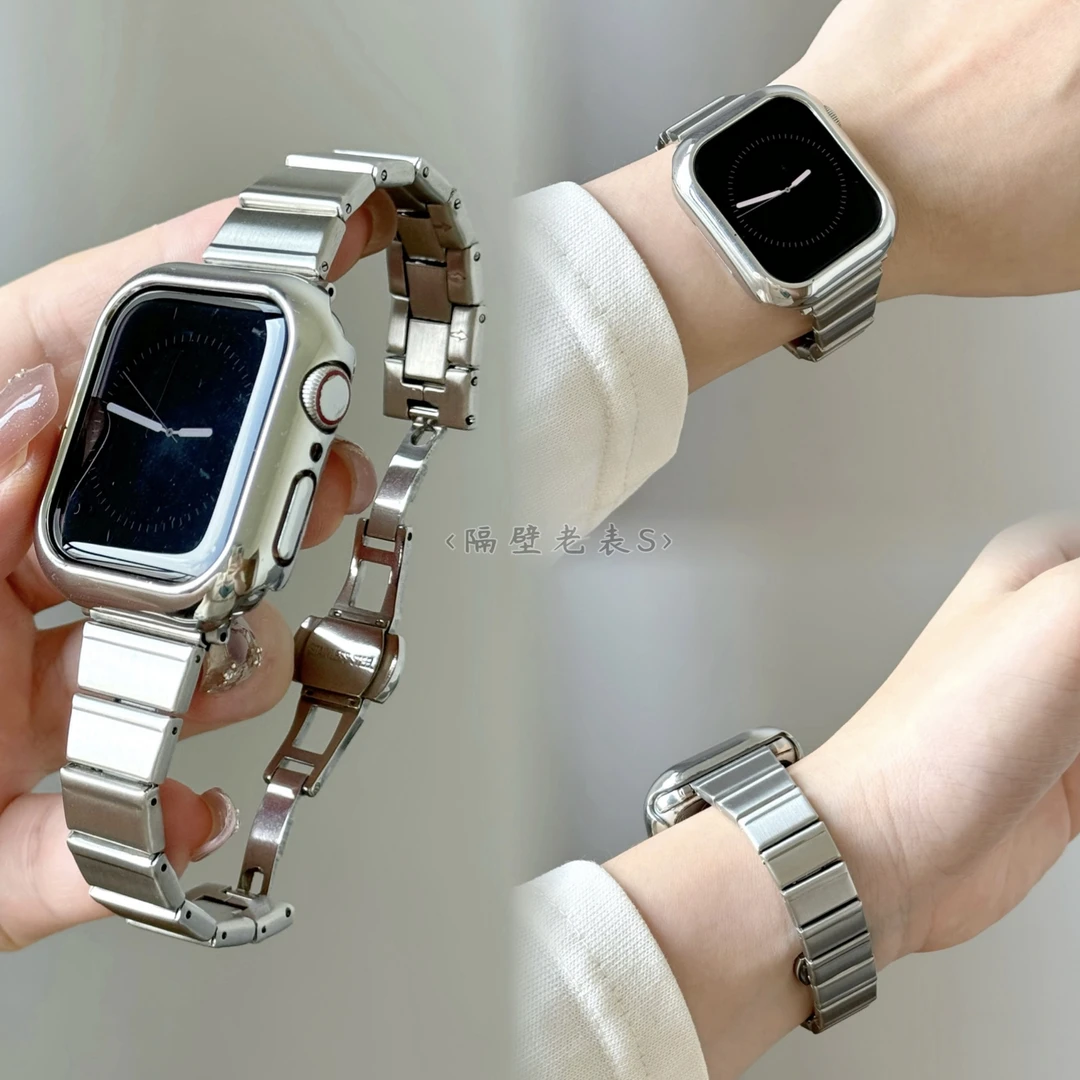 细一株金属蝴蝶扣适用apple watchS11苹果手表带透气iwatch9SE3女