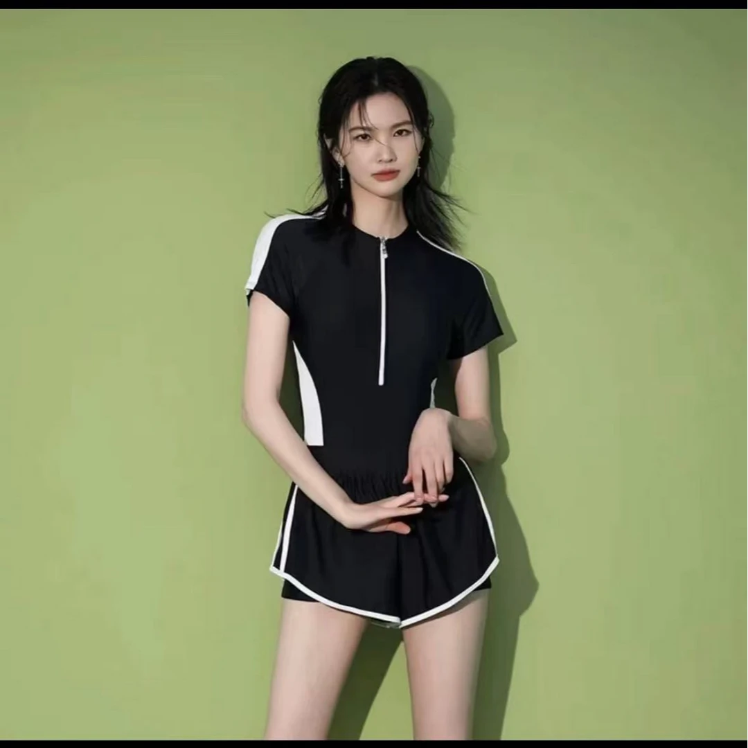 新款分体运动款两件套纯色显瘦遮肉游泳温泉女士72305