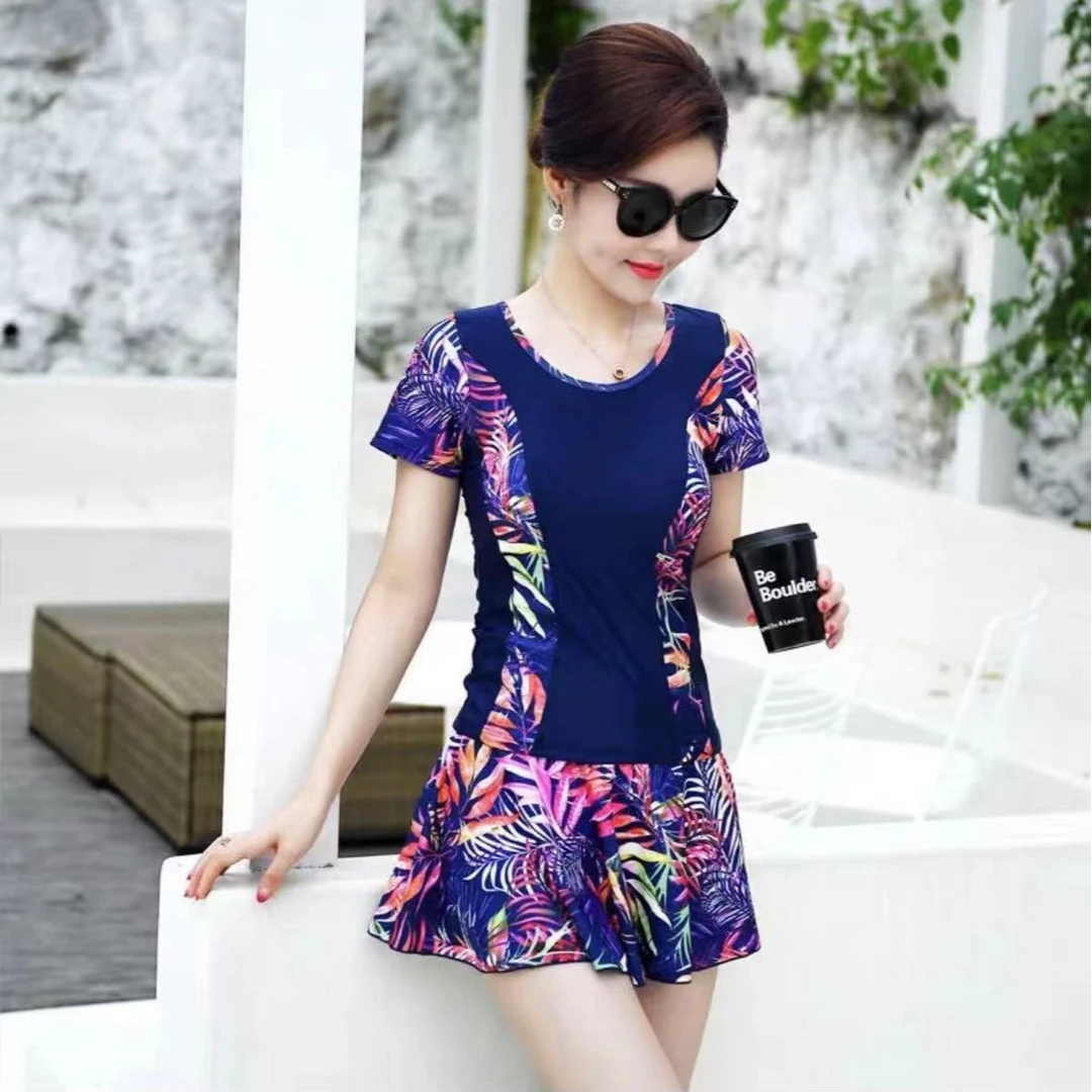 2908温泉新款加肥加大分体平角泳衣妈妈泳装休闲女士