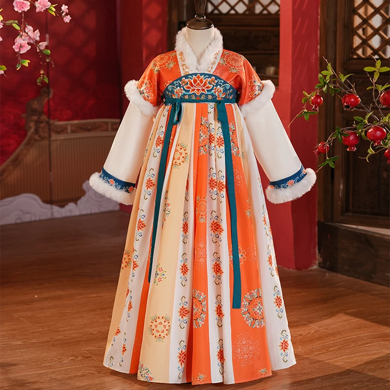 SL3266汉服女童秋冬新款敦煌连衣裙女孩国风唐装儿童冬季古装裙子