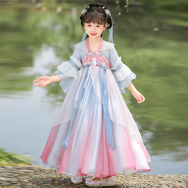 清】HC011汉服女童夏款连衣裙新款童装女孩夏季中国风唐装公主裙