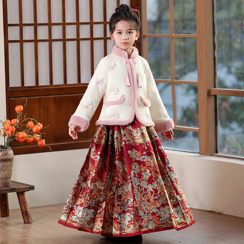 SL3278女童马面裙套装冬季新款儿童秋冬女孩中国风汉服拜年服冬装