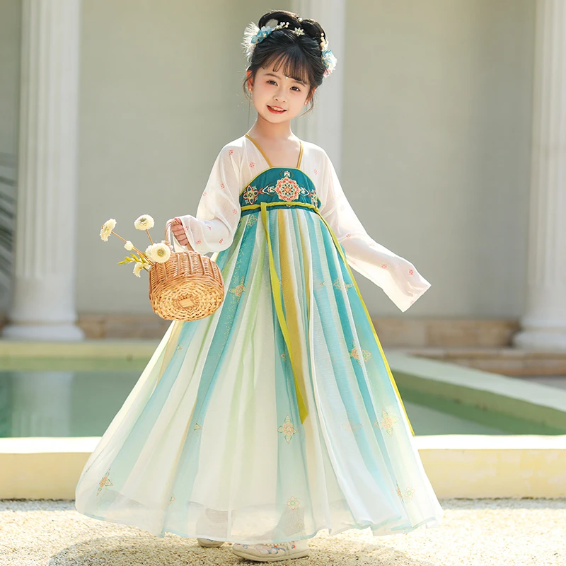 HC014汉服女童春秋2024新款儿童古风唐装中国风女孩连衣裙春装夏