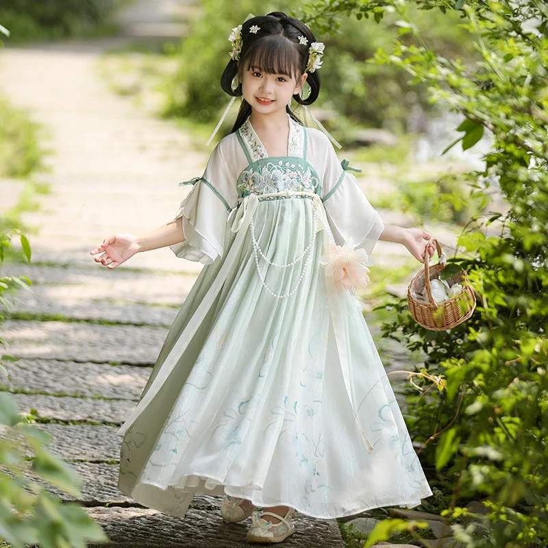 SL2775汉服女童夏新款古风连衣裙女孩唐装儿童超仙古装裙子中国风