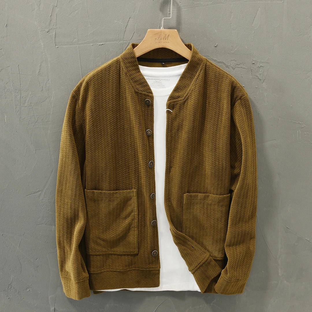 春秋文艺百搭立领潮流时尚休闲宽松长袖纯色男士夹克