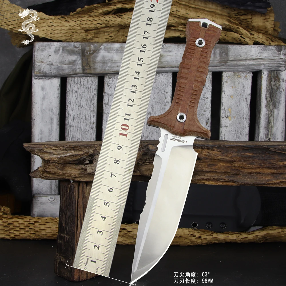 【蛟龙】高硬度户外工具钢水果刀 亚麻手柄