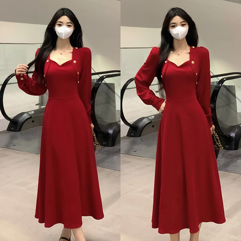 【涵胖胖】大码秋冬修身复古气质收腰显瘦针织连衣裙