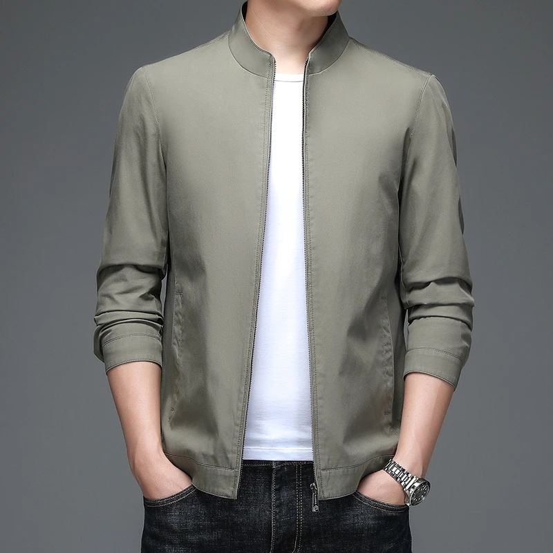 春秋中年男立领外套商务休闲纯棉中老年男士薄款爸爸男装行政夹克