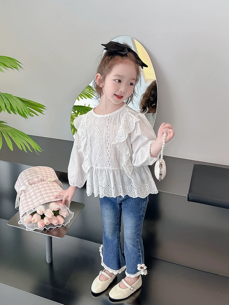 女童牛仔裤童装2024秋装新款女宝宝洋气时髦喇叭裤春秋款儿童裤子