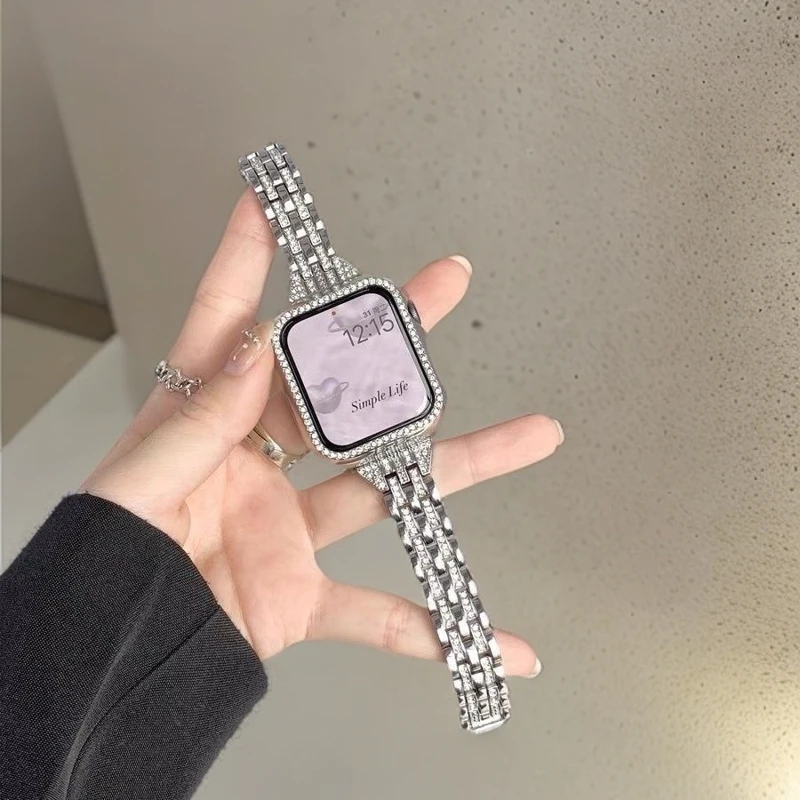 小香风苹果表带ApplewatchS10代se适用iwatch56789表带高级金属链