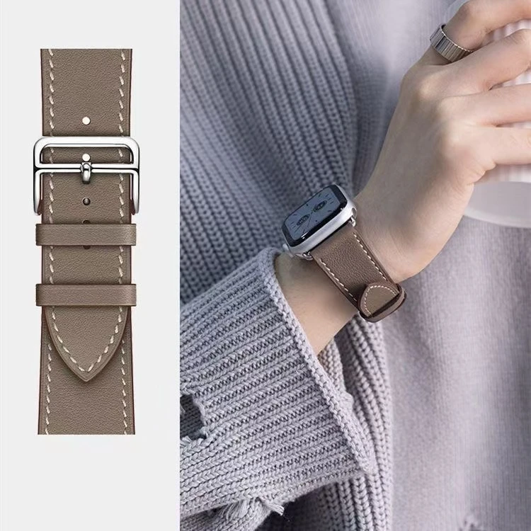 表带适用applewatchS11苹果iwatch10代8/765SE皮质经典爱马扣表带