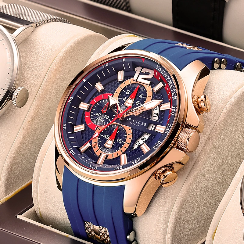 飞克男士手表多功能创意潮流腕表克莱因蓝夜光防水气质男款百搭