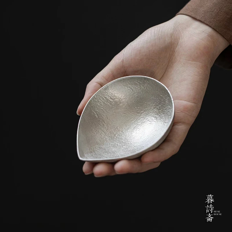 暮诗斋复古纯锡茶则锤纹茶荷赏茶器茶勺中式茶道配件投茶器