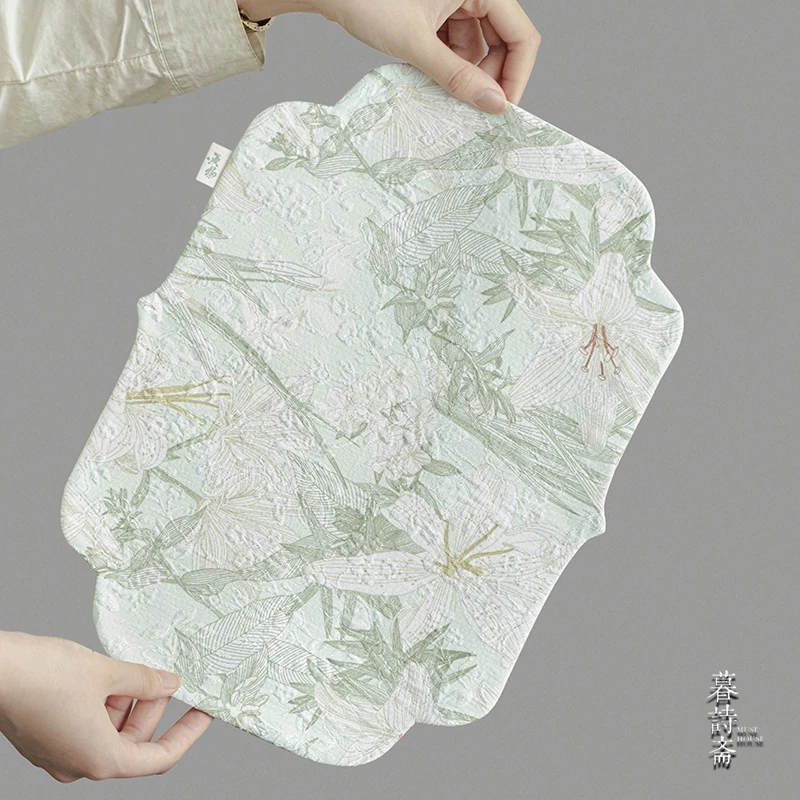 暮诗斋百合茶席绿色新中式禅意双面茶垫桌布杯垫小茶席