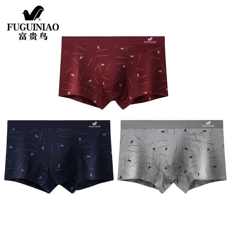 FUGUINIAO/富贵鸟男士内裤平角裤印花透气个性青年中腰四角短裤头