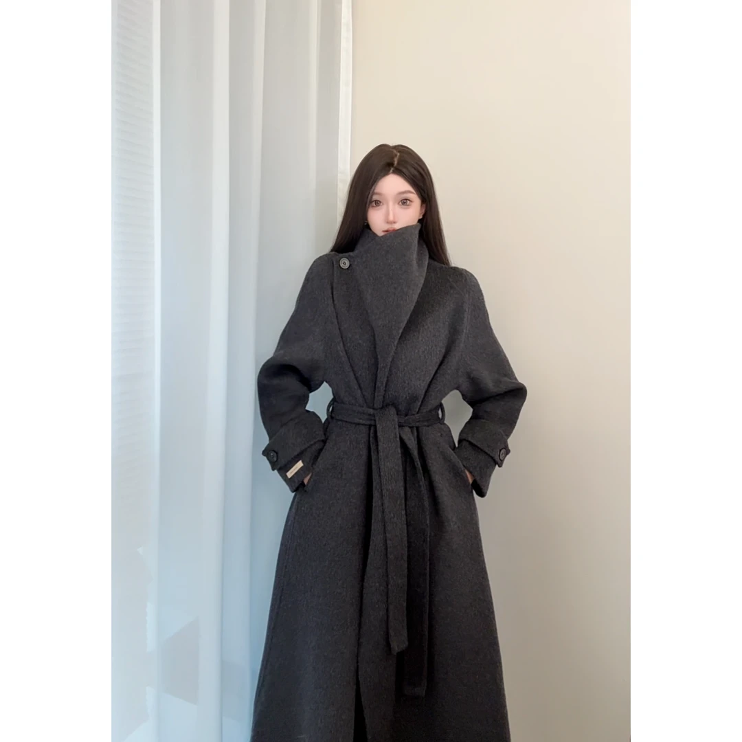 【TA】大翻领秋冬长款大衣双面外套设计师款8672