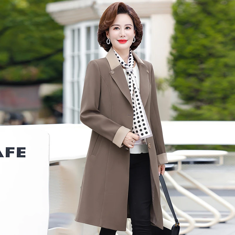 妈妈春秋高贵气质风衣中年女装贵夫人春秋外套中长款时尚洋气上衣