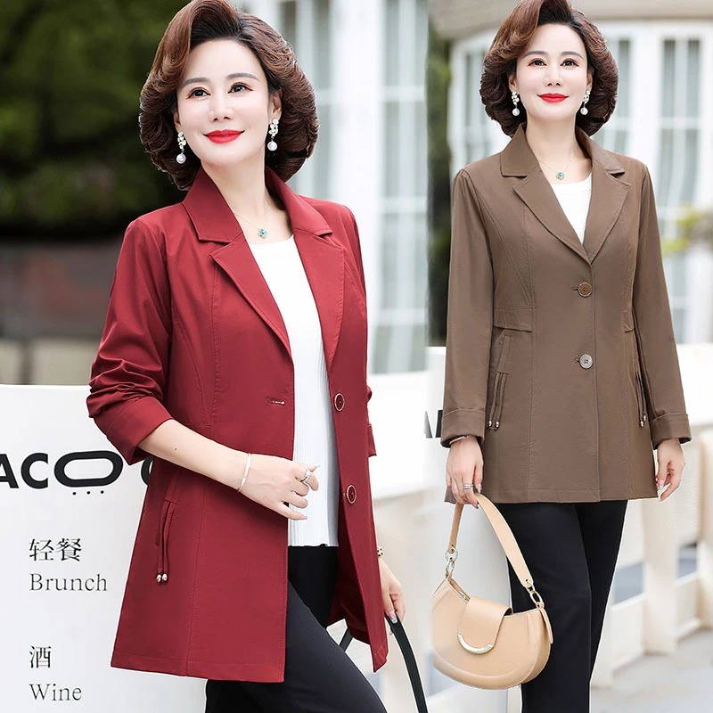 妈妈秋装外套大码阔太太中长款高贵西装上衣中老年女春秋时尚风衣