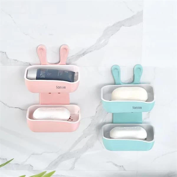 肥皂盒双层创意家用免打孔沥水卫生间创意置物架可爱壁挂式浴室