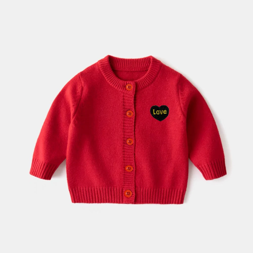 【可儿妈】婴幼儿针织开衫秋季男童毛衣百搭宝宝上衣秋冬圆领红色