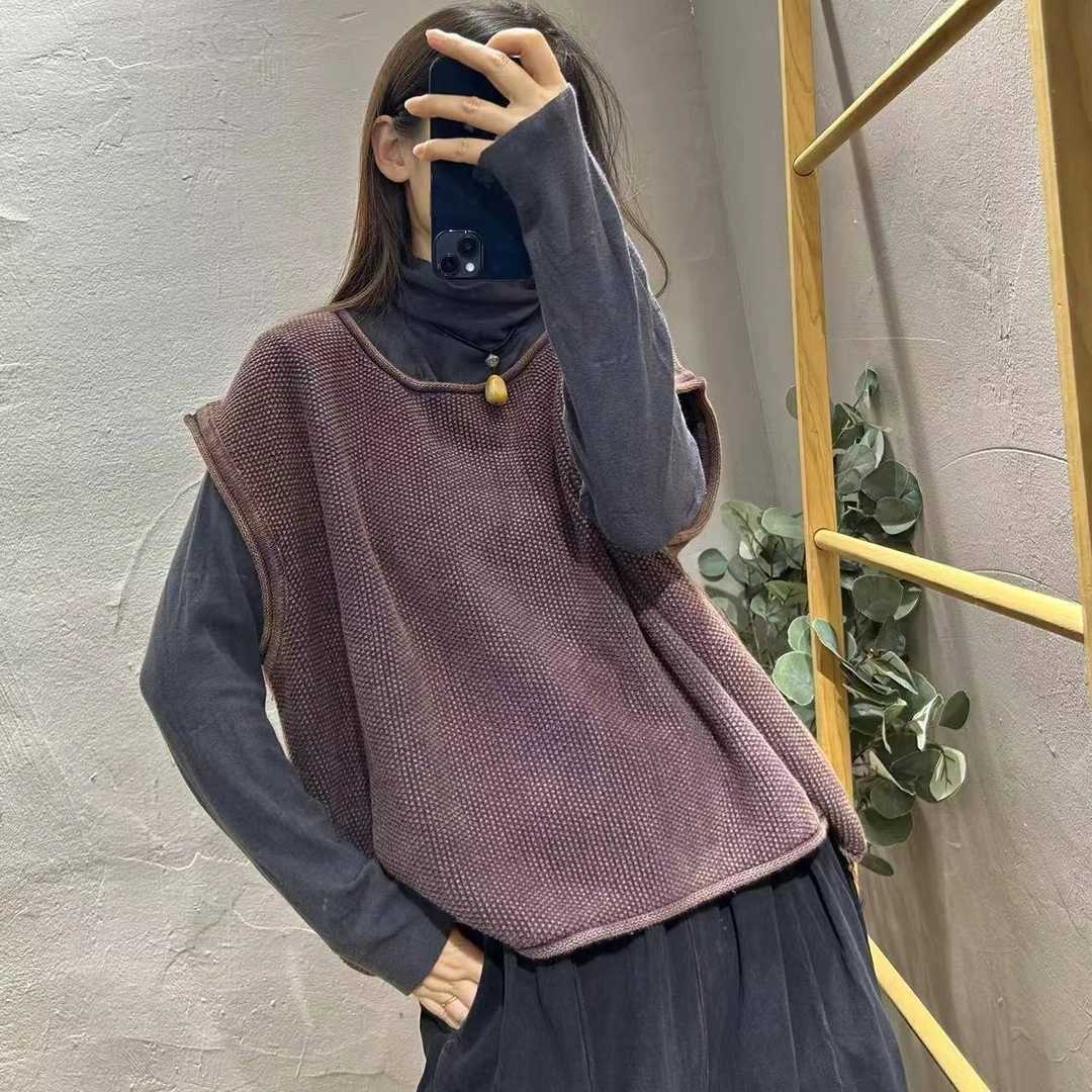 秋季新款做旧文艺纯色针织背心马甲（胸围156衣长55）