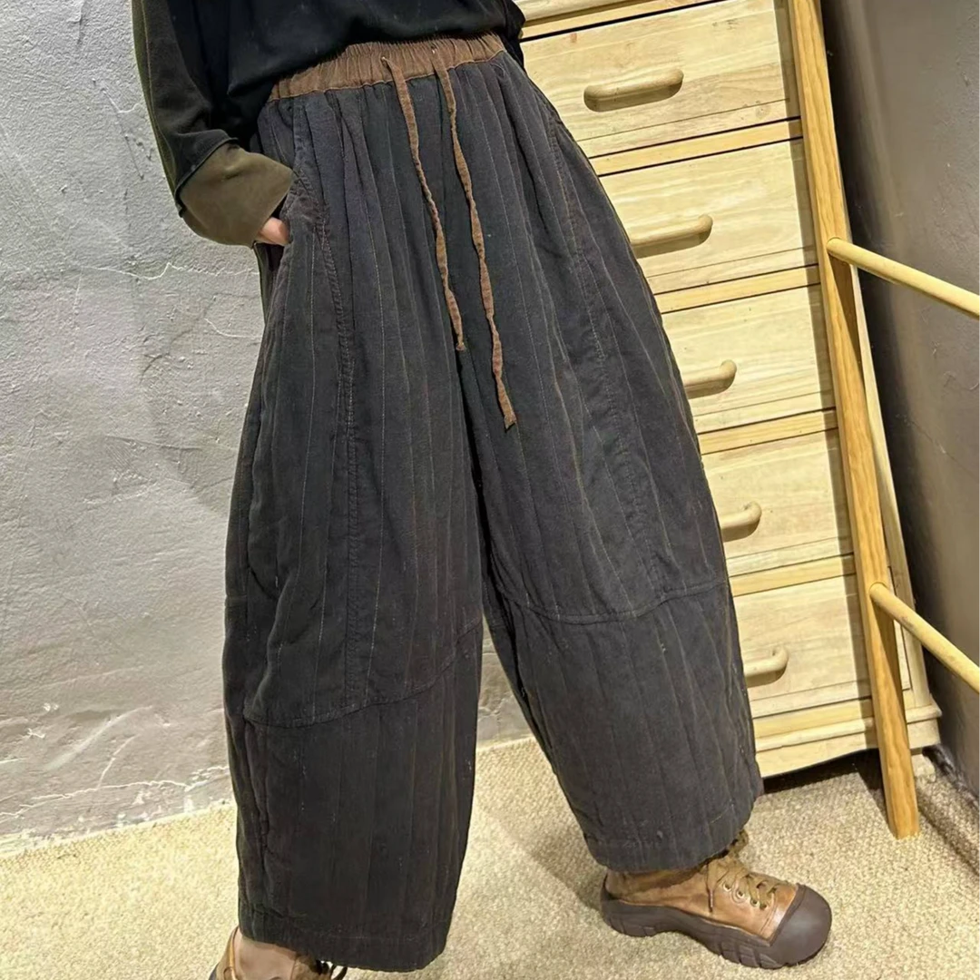 （160斤内）冬季新款炒色坚条亚麻夹棉哈伦裤 腰围110臀围130裤长86