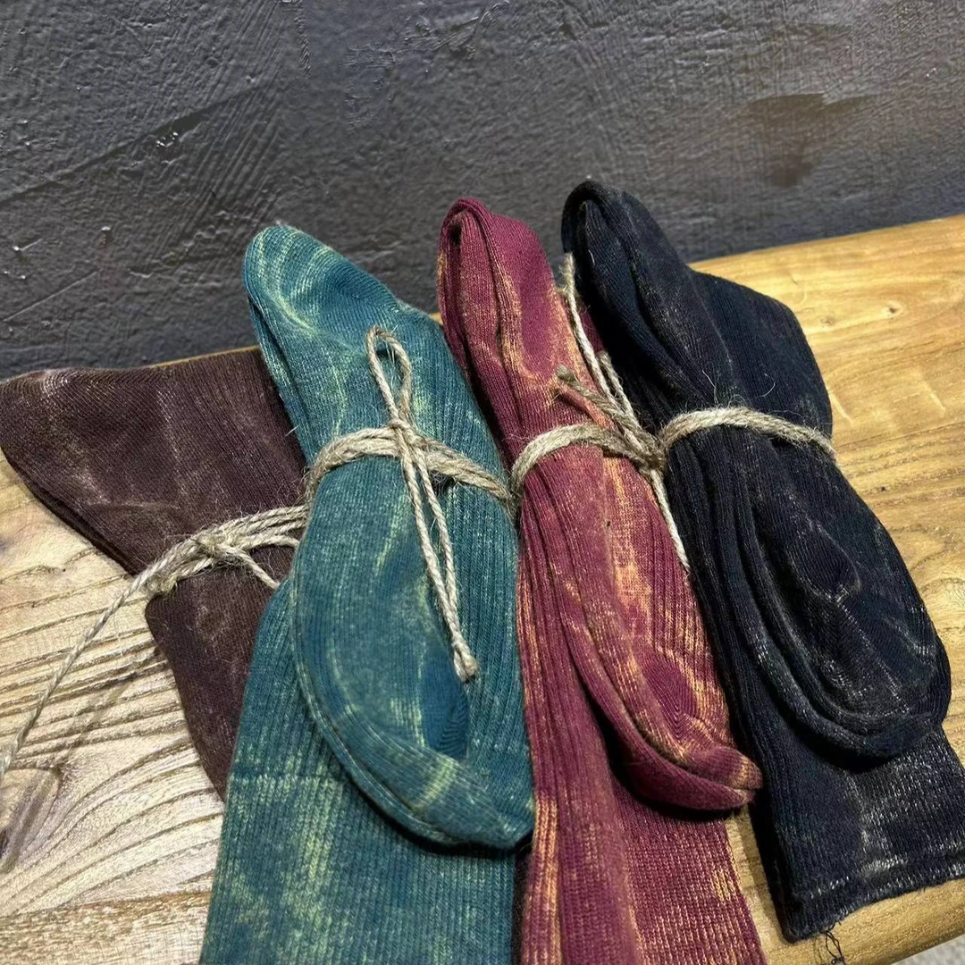 【半奏】100%棉 秋季新款 炒色做旧晕染袜子