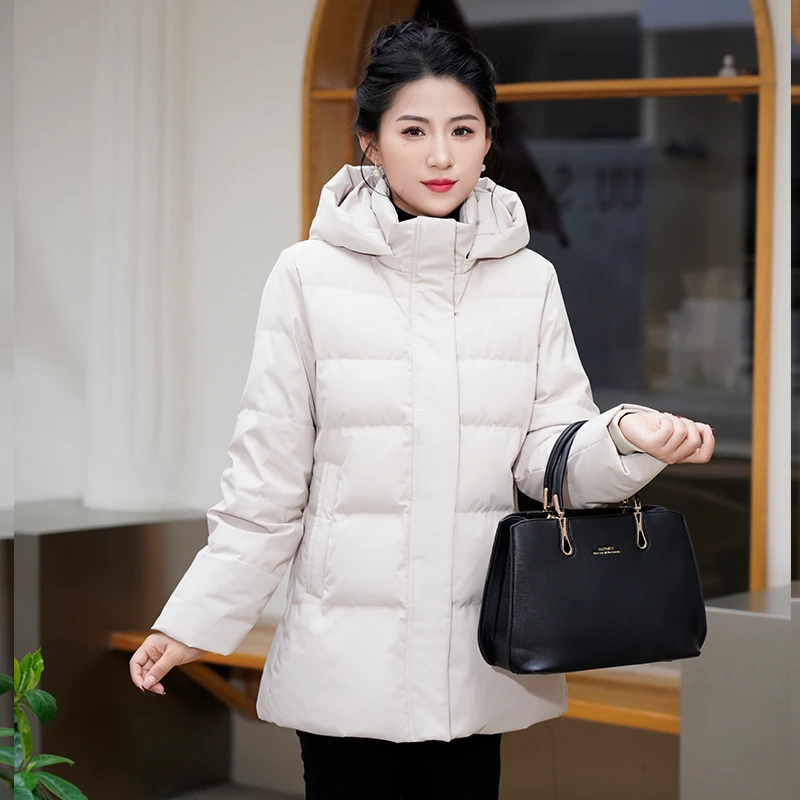 秋冬妈妈装羽绒服女中长款洋气百搭修身羽绒服防风时尚百搭外套