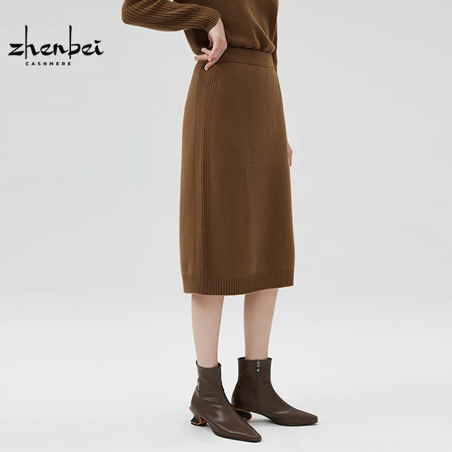 ZB/珍贝秋冬气质显瘦时尚百搭纯色羊绒半身裙高腰中长款/zd31017