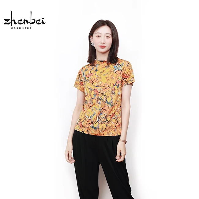 珍贝印花宽松自带领短袖衬衫显瘦上班族通勤风女装高级感/45175