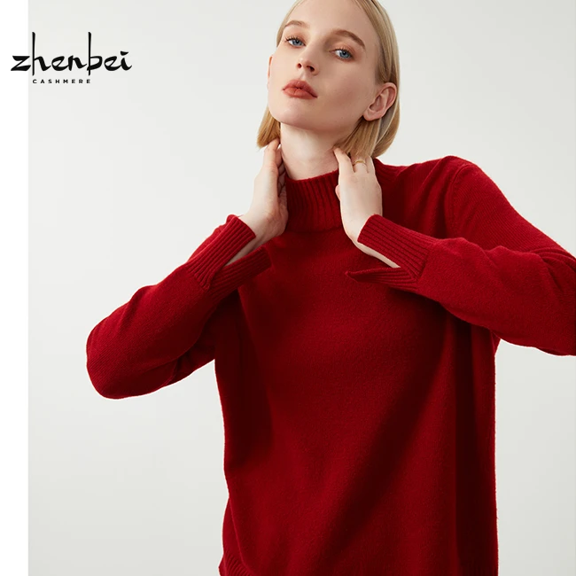 ZB/珍贝上新秋冬新款半高领加厚红色羊绒女衫/H71001