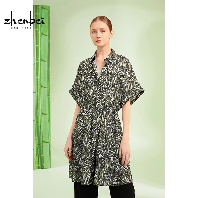 ZB/珍贝春夏新品时尚宽松休闲印花桑蚕丝开衫连衣裙/H84128