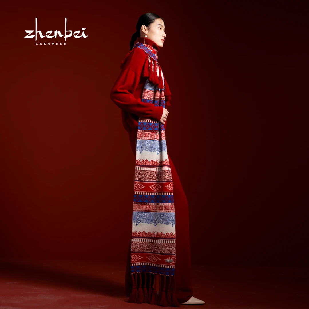 ZB/珍贝商场同款新品文吉儿同款新祥云款羊绒流苏围巾//H91W11