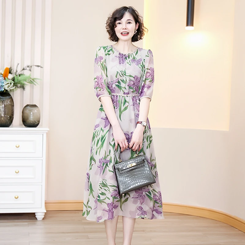 韩穆KA233866夏季中年洋气碎花连衣裙中老年女春夏装春秋气质裙子