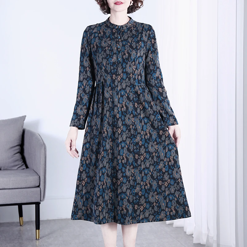 HN&MO/韩穆KA236039新款印花连衣裙秋季名媛轻奢气质减龄裙子