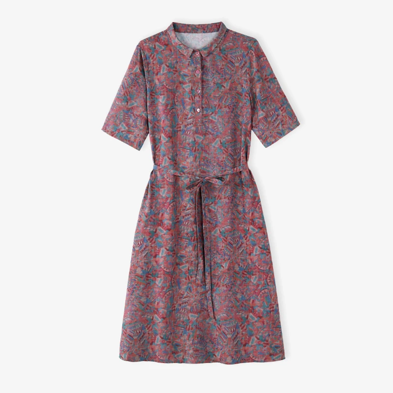 韩穆KA67985新中式短袖亚麻女装连衣裙夏季新款洋气减龄时尚裙子