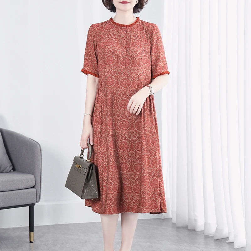 HN&MO/韩穆KA235599妈妈夏装连衣裙高贵中长款中老年新款遮肚裙子