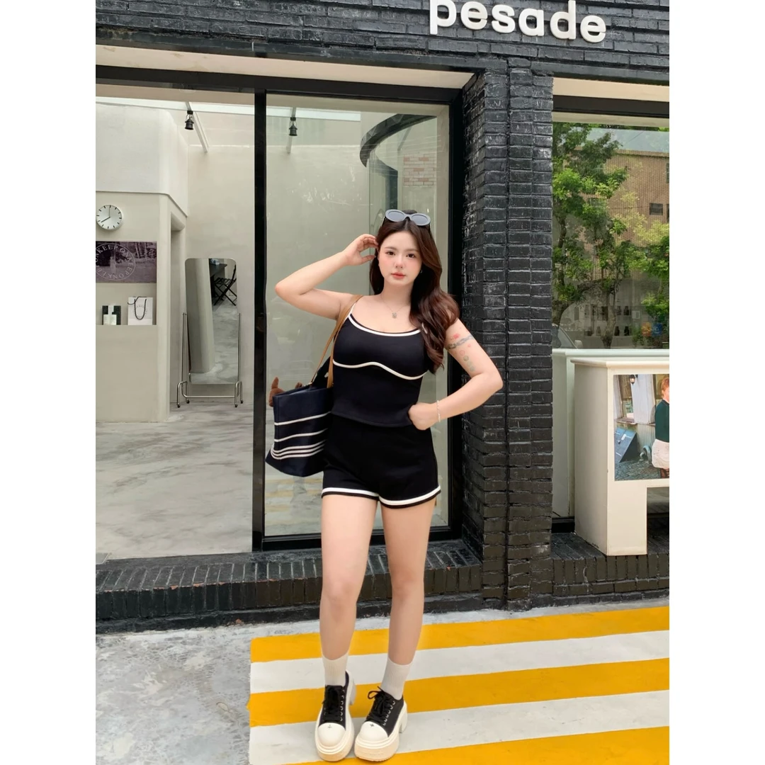 现 朴萄PUUTAO【LU思穿搭-吊带短裤】夏季显瘦辣妹套装女P242TC168