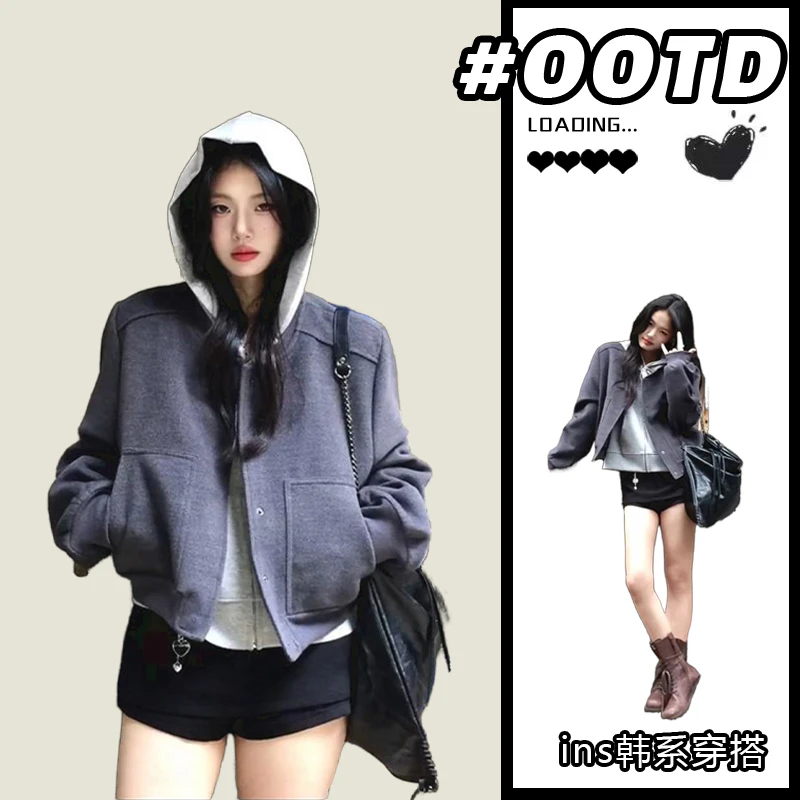 高级感灰色拉链外套女2024秋季新款设计感气质宽松大码棒球服上衣