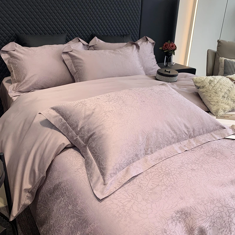 高档轻奢100支新疆长绒棉提花四件套ins100%全棉纯棉被套床单床品