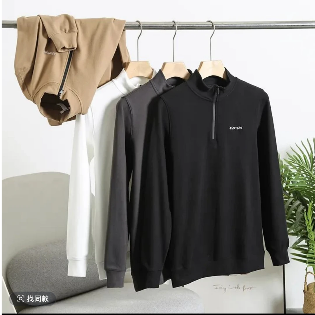 【布布服饰51011】2024新款男士秋冬简约双面德绒半高领打底衫