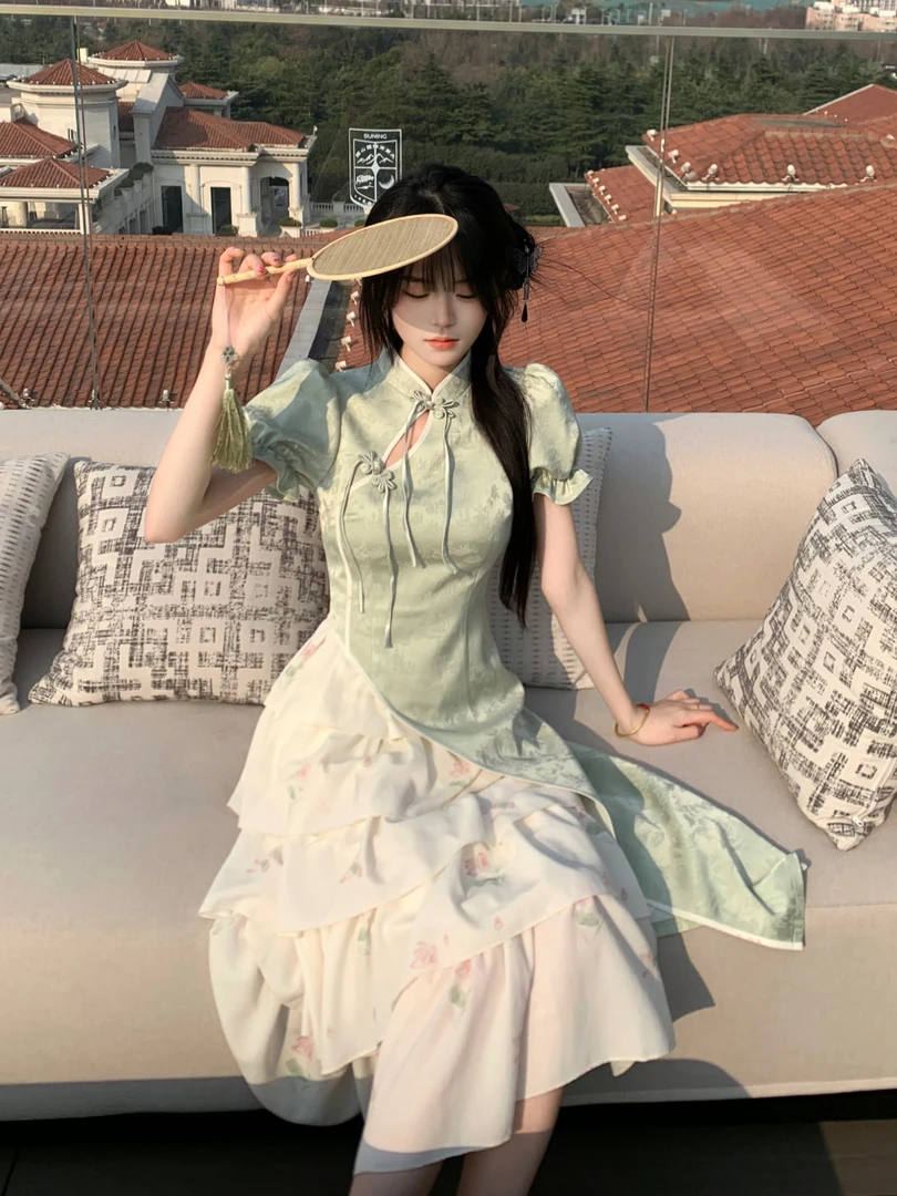 2025中国风旗袍夏季收腰显瘦显瘦气质少女连衣裙新中式长裙