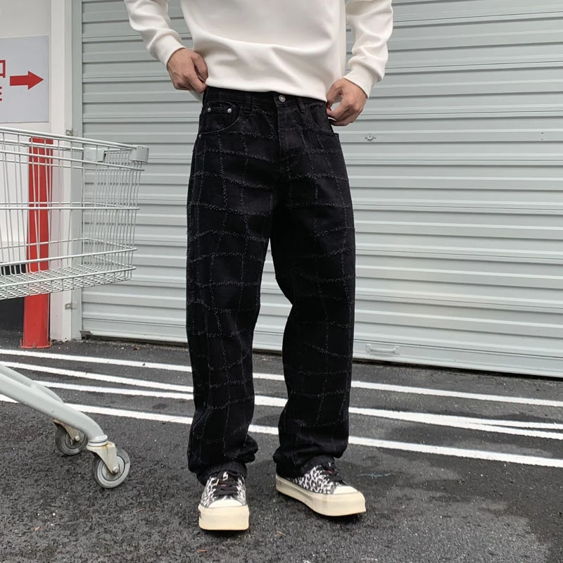 美式高街直筒牛仔裤男女同款秋冬季vibe裤子痞帅潮流宽松阔腿长裤