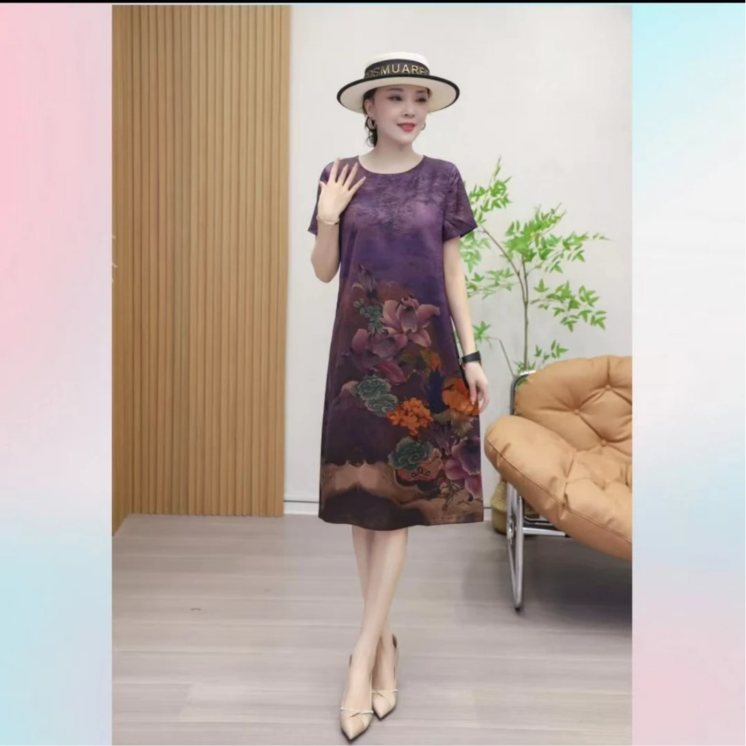 889【依】夏季时尚圆领绿色不规则气质优雅显瘦宽松百搭爆款连衣裙