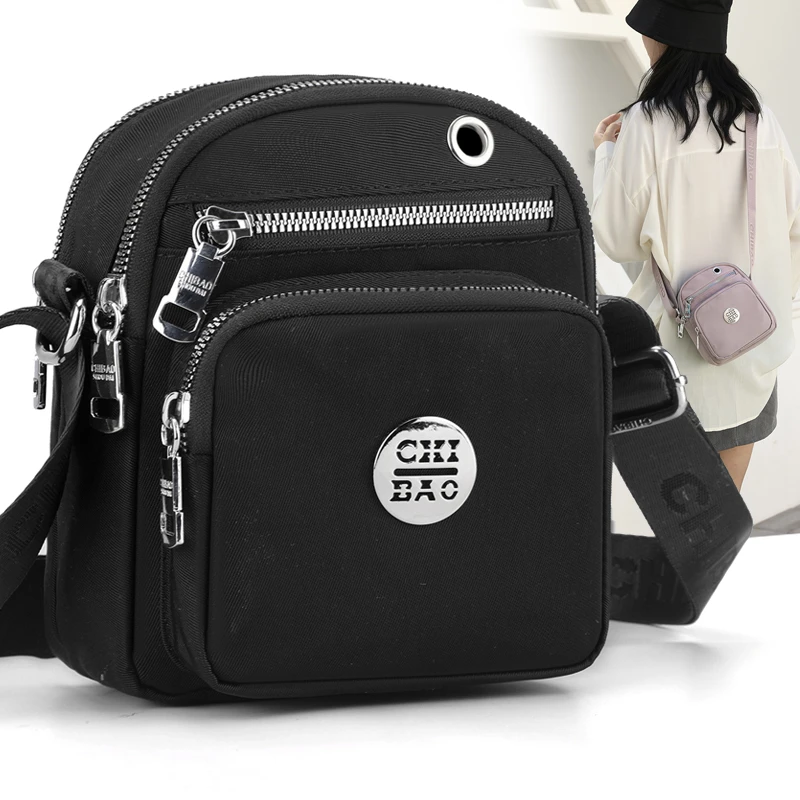 多口袋小方包2023新款女士斜挎包休闲简约防泼水布包