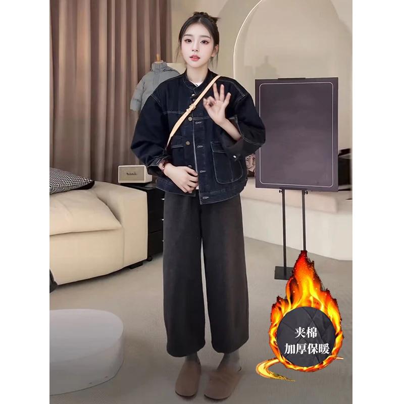 （运费补贴）夹棉加厚牛仔外套女秋冬时尚立领保暖棉衣棉服夹克上衣