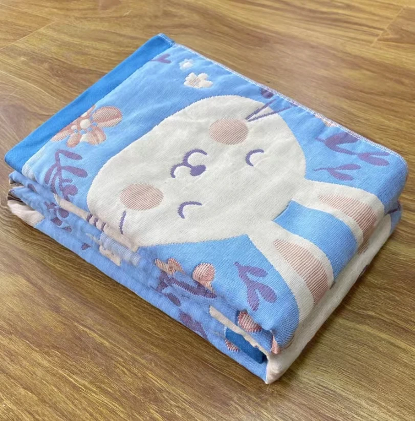 【蓝色兔头】150*200亲肤毛巾被纯棉纱布盖毯床上用品纱布被