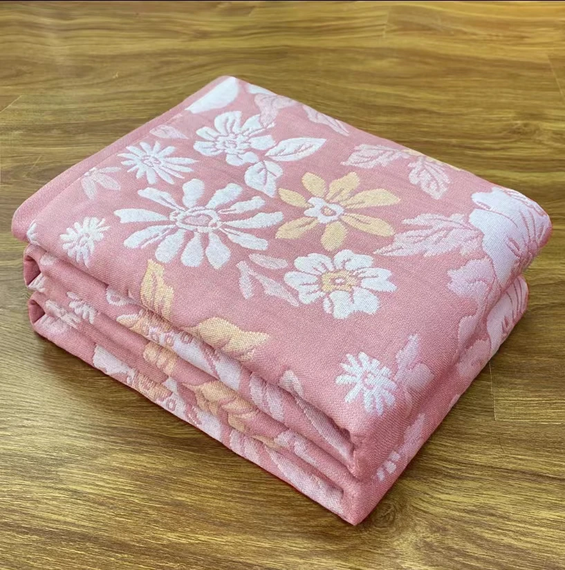 【花恋】150*200精梳棉单人双面盖毯毛巾被多功能亲肤床盖休闲毯